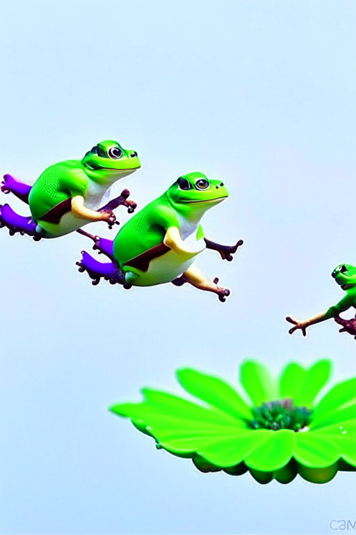 frogs having a 'jump-off' competition, leaping absurdly high to impress their froggy friends. 