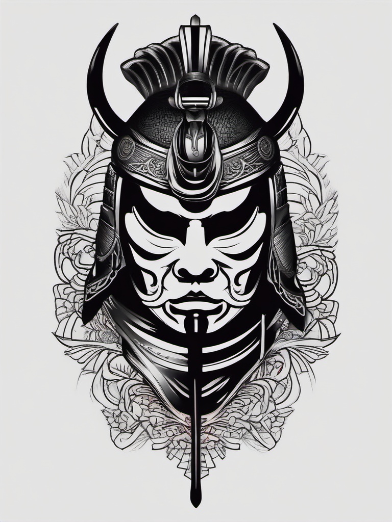 samurai mask tattoo designs  simple color tattoo,white background,minimal