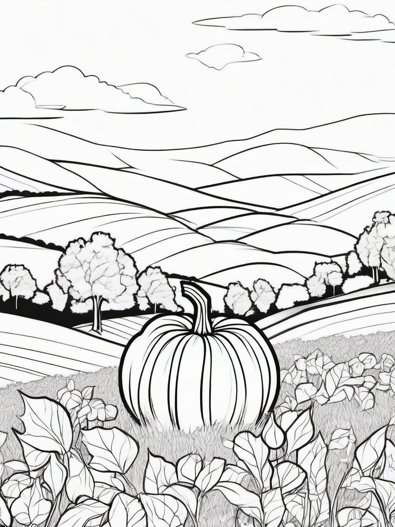 Pumpkin on a Hill Coloring Pages - Pumpkin Overlooking a Scenic Hill  minimal black outline printable sheet, coloring page