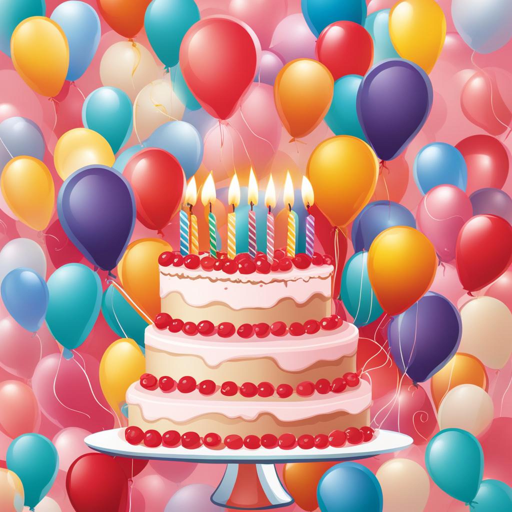 happy birthday clipart - celebrating with cake and balloons. 