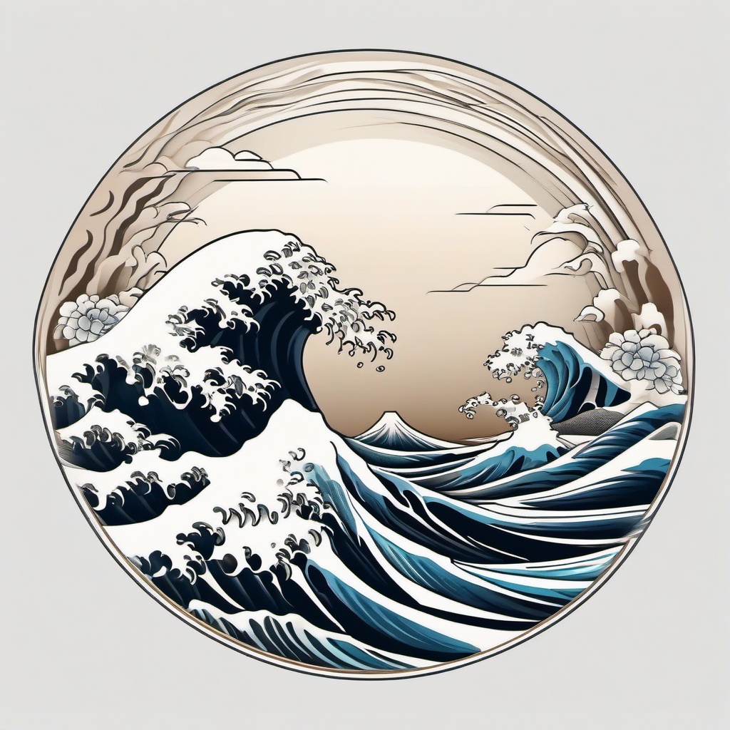 Japanese Traditional Wave Tattoo - Embrace classic Japanese tattoo artistry with a traditional wave design.  simple vector color tattoo,minimal,white background