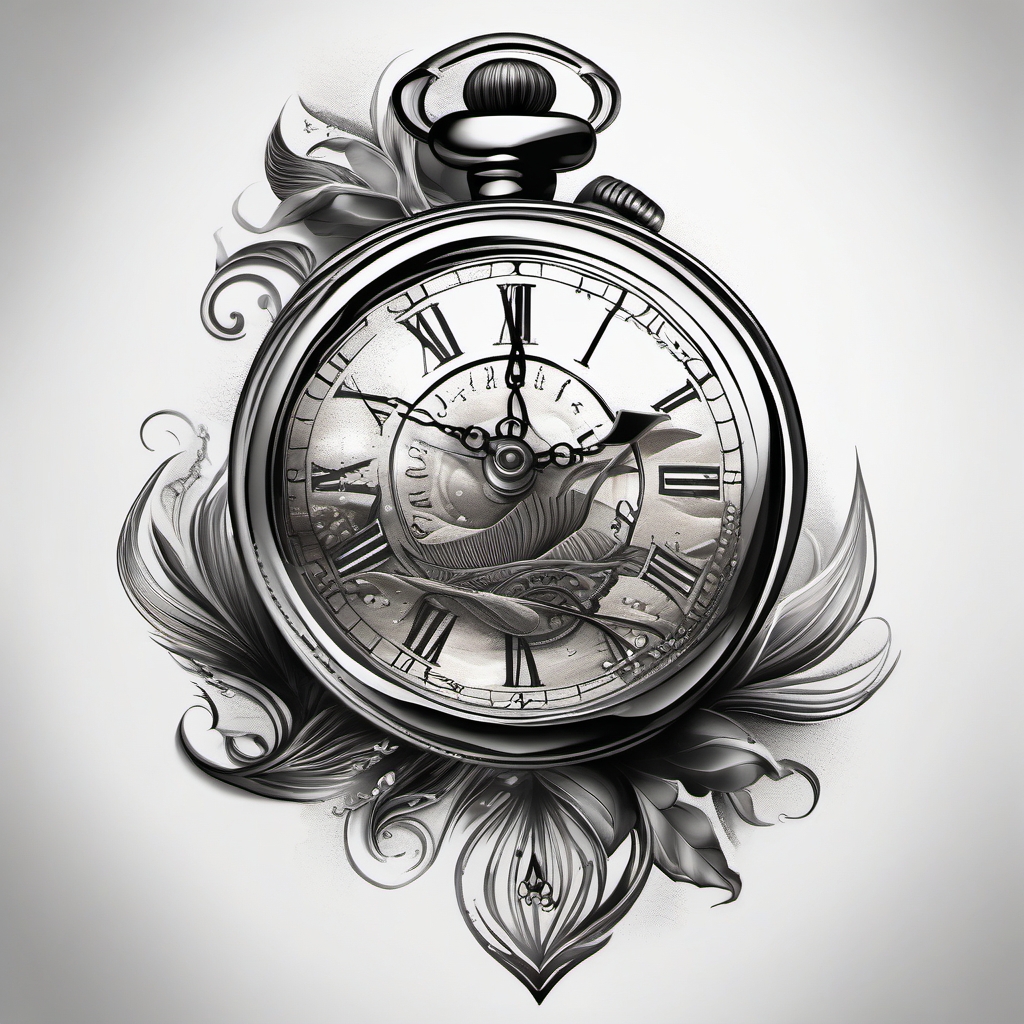 Sand clock tattoo: Classic timepiece embodying the sands of time.  black white tattoo, white background