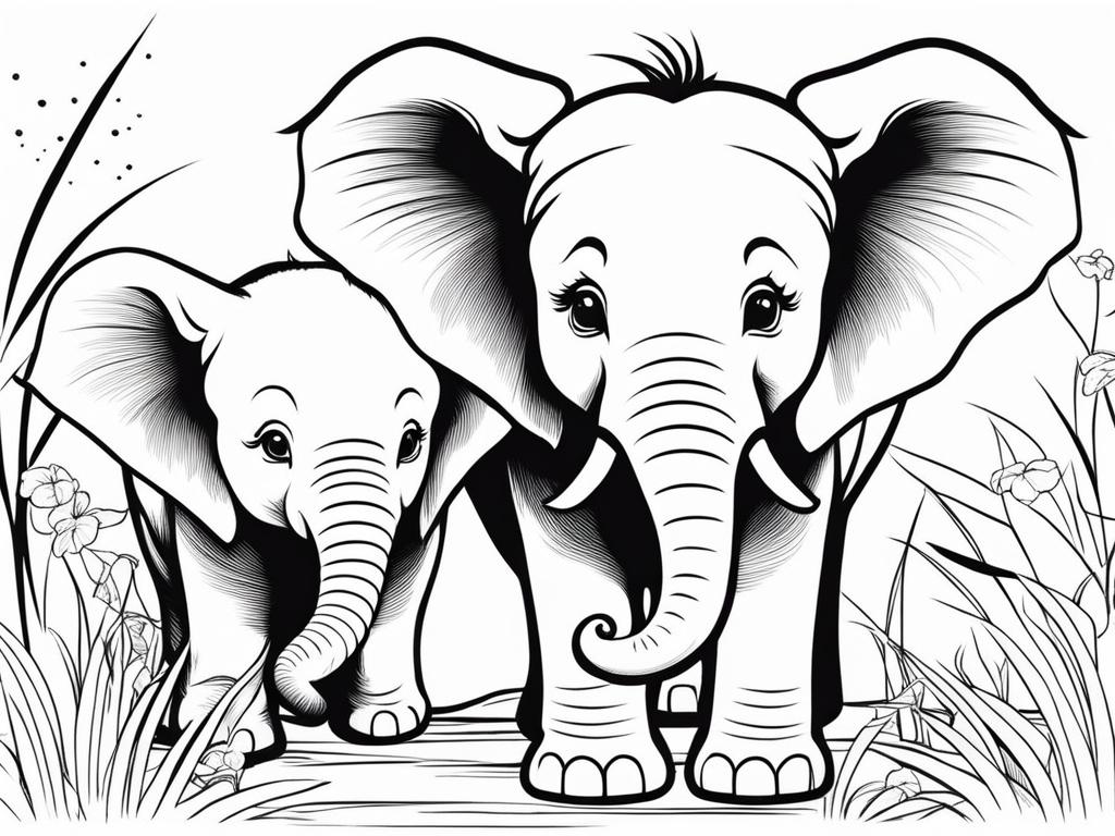 baby elephants cute animals coloring page 