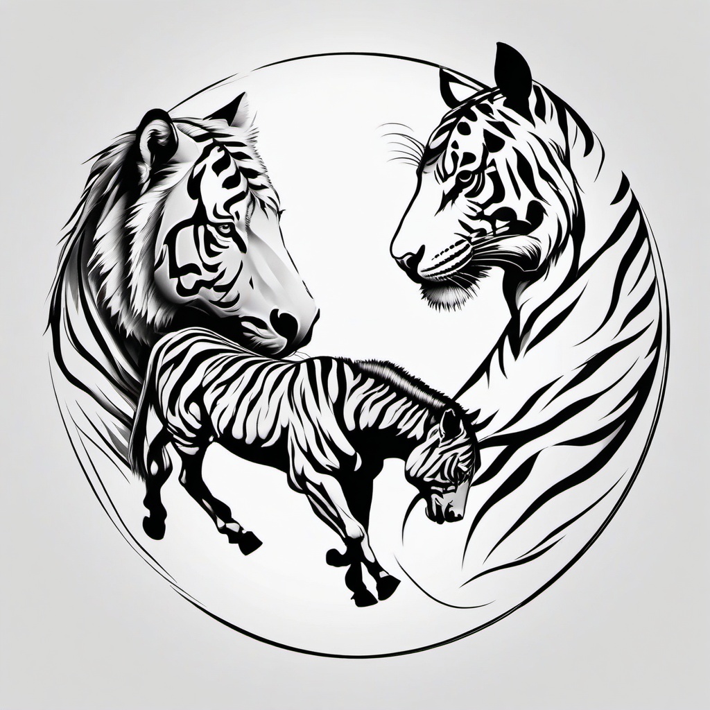 horse and tiger tattoo  simple tattoo,minimalist,white background