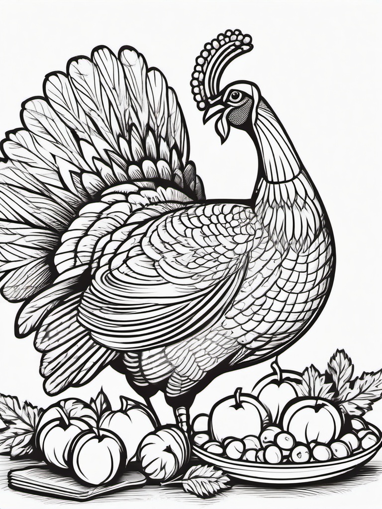 Turkey with a Horn of Plenty Coloring Pages - Turkey Celebrating the Bountiful Harvest  minimal black outline printable sheet, coloring page