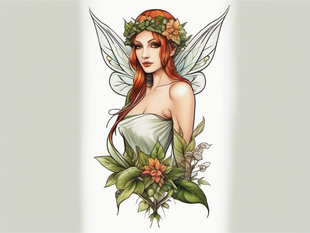 Fairy Tattoo: Garden Elf  simple color tattoo style,white background