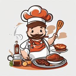 BBQ with a chef's hat and apron clipart.  vector style illustration, white background