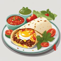 Breakfast clipart - Breakfast burrito with salsa.  vector style illustration, white background