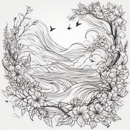 Dream Tattoo Cascade - Experience the cascading beauty of dreams in a dynamic tattoo.  outline color tattoo,minimal,white background