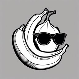 Banana with sunglasses tattoo. Cool and ripe vibes.  black white tattoo style, minimalist design,white background