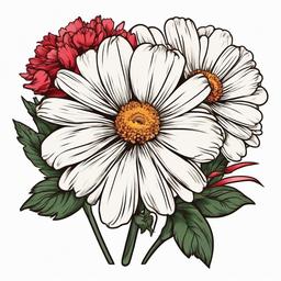 Daisy and Carnation Tattoo,Charm of daisies and carnations in a tattoo, symbolizing innocence and love, a sweet and delightful choice.  simple color tattoo,minimal vector art,white background