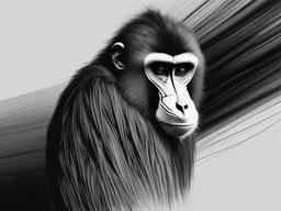 drawing of a mandrill  minimal rough sketch scribbles,doodles,black and white