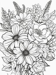 Floral Mixed Bouquets - A vibrant assortment of various flowers.  outling,coloring pages,black and white