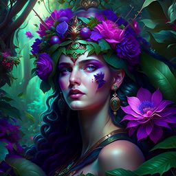 persephone, the queen of the underworld, tending to the lush gardens of elysium. 