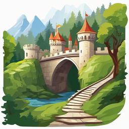 Castle with a bridge over a deep ravine clipart.  vector style illustration, white background