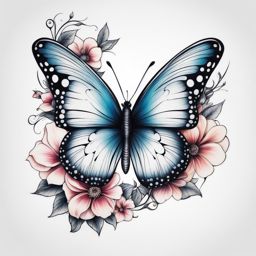 Butterfly and flower tattoo,Creating a harmonious blend of nature-themed tattoos. , color tattoo design, white background