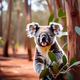 Cute Koala Navigating an Australian Eucalyptus Grove 8k, cinematic, vivid colors