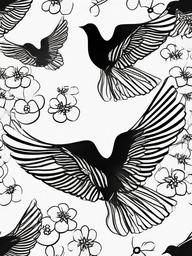 drawing of doves with flowers  minimal rough sketch scribbles,doodles,black and white