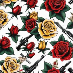 Guns N' Roses tattoo, Tattoos inspired by the iconic rock band Guns N' Roses.  color, tattoo patterns, white clean background
