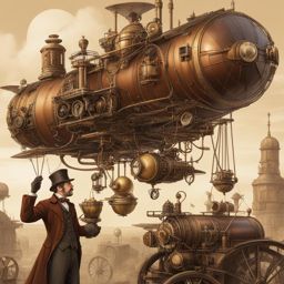 curious steampunk tinkerer inventing a fantastical flying contraption. 