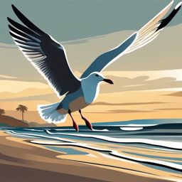 Seagull Clipart at the Beach,Graceful seagull at the beach, symbolizing freedom and tranquility. 