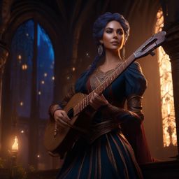 Kara Nightwhisper, a bardic minstrel with a hauntingly beautiful voice detailed matte painting, deep color, fantastical, intricate detail, splash screen, complementary colors, fantasy concept art, 8k resolution trending on artstation unreal engine 5