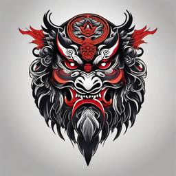 tengu mask tattoo  simple color tattoo,white background,minimal