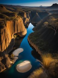 isalo national park, madagascar - illustrate the striking canyons and natural pools of isalo national park, set against a dark and starry backdrop. 