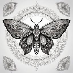 Moth Mandala Tattoo - Combine intricate mandala patterns with the delicate beauty of a moth in a visually stunning tattoo design.  simple vector color tattoo, minimal, white background