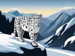 Snow Leopard Cartoon - Cartoon of snow leopard in snowy peaks  