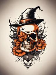 Vintage Halloween Tattoo - Tattoo with a vintage or classic Halloween theme.  simple color tattoo,minimalist,white background