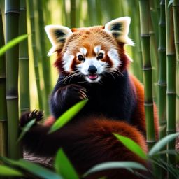 Cute Red Panda Playfully Exploring a Bamboo Grove 8k, cinematic, vivid colors