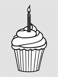 Birthday Cupcake with Candle Coloring Pages - Single Cupcake with Lit Candle  minimal black outline printable sheet, coloring page