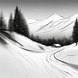 drawing of a snowy landscape  minimal rough sketch scribbles,doodles,black and white