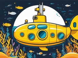 Submarine Clipart - A yellow submarine exploring the depths.  color vector clipart, minimal style