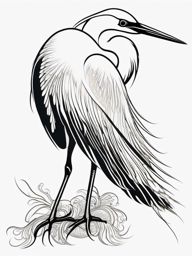 Egret Tattoo - Egret in its elegant breeding plumage  few color tattoo design, simple line art, design clean white background