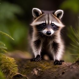 curious baby raccoon exploring with a masked face and tiny paws. 