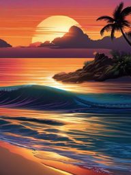 Tropical Sunset Serenity in Anime Beach Setting Anime Beach Background intricate details, patterns, wallpaper photo