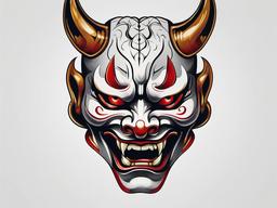 Japanese Tattoo Hannya Mask - Tattoo showcasing the expressive and iconic Hannya mask in Japanese style.  simple color tattoo,white background,minimal