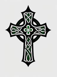 celtic cross with shamrock tattoo  simple color tattoo,minimal,white background