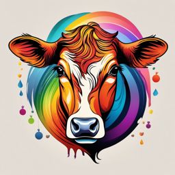 Cow with rainbow ink: Colorful joy, symbolizing hope and positivity.  simple color tattoo style