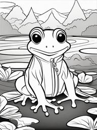 Frog Coloring Pages - Cute frog sitting in a raincoat  simple coloring pages