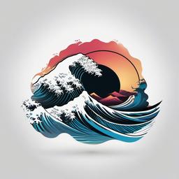 Blackout Wave Tattoo - Embrace boldness with a blackout-style tattoo featuring captivating wave imagery.  simple vector color tattoo,minimal,white background