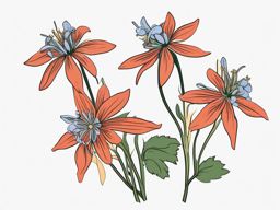 Columbine Clip Art - Unique and intricate columbine blooms,  color vector clipart, minimal style