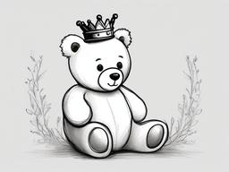 drawing of a teddy bear with a crown  minimal rough sketch scribbles,doodles,black and white