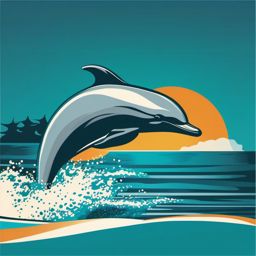 Dolphin Clipart - Dolphin leaping out of the water in the ocean , minimal, 2d