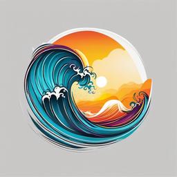 Sun and Wave Tattoo with Color - Add vibrancy and energy to your tattoo with a colorful sun and wave design.  simple vector color tattoo,minimal,white background