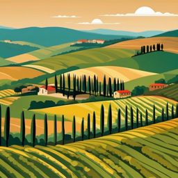 Tuscany Vineyards sticker- Scenic vineyards in the rolling hills of Tuscany, Italy, , sticker vector art, minimalist design