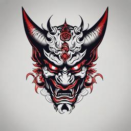 oni and hannya tattoo  simple color tattoo,white background,minimal