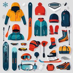 Winter Sports Gear clipart - Collection of winter sports gear, ,vector color clipart,minimal